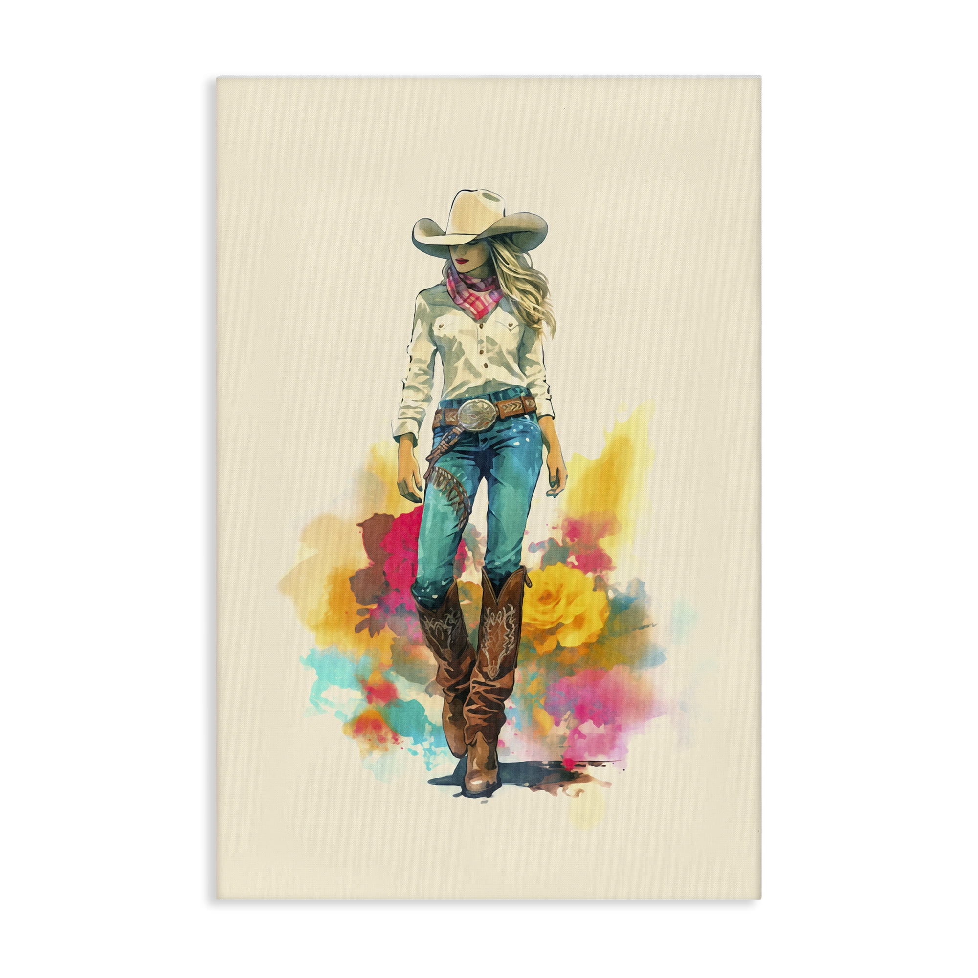 Stupell Industries Prairie Princess Cowgirl People Painting Wrapped Canvas Art Print Wall Art, 30 x 45