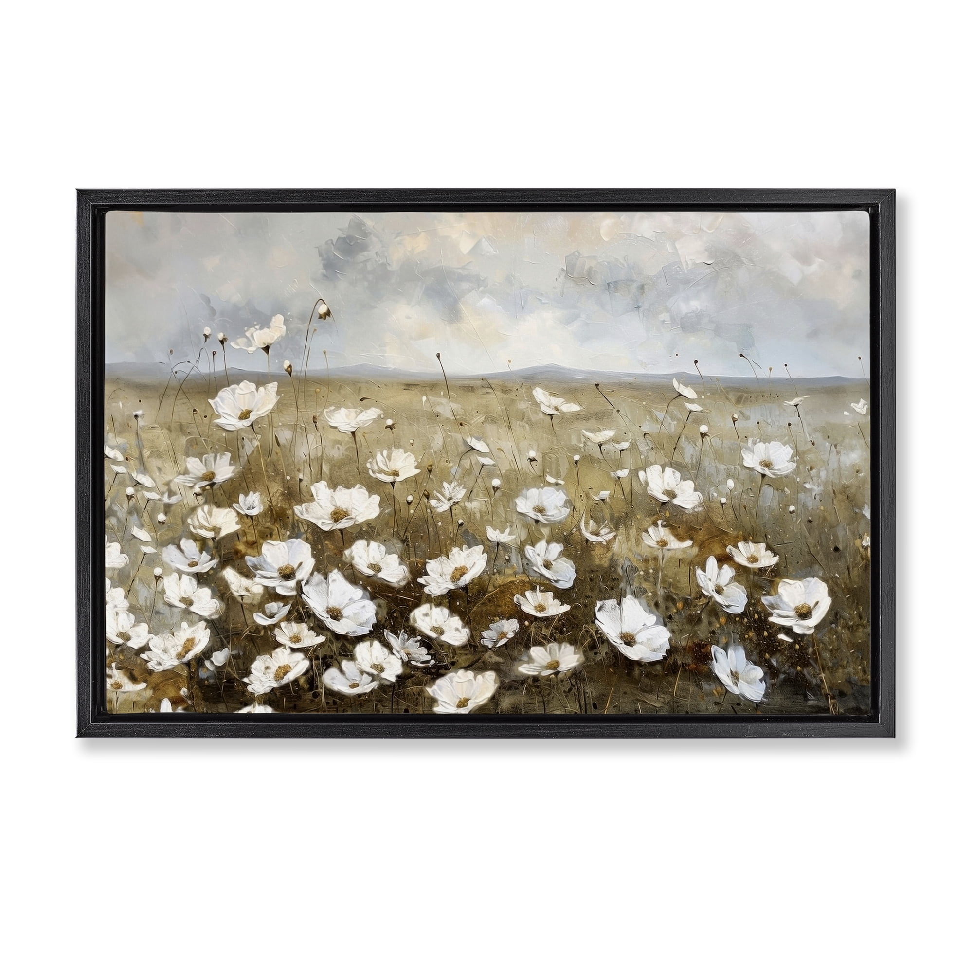 Stupell Industries Prairie Wildflower Field Landscape Painting Black Floater Framed Canvas Art Print Wall Art, 31 x 21