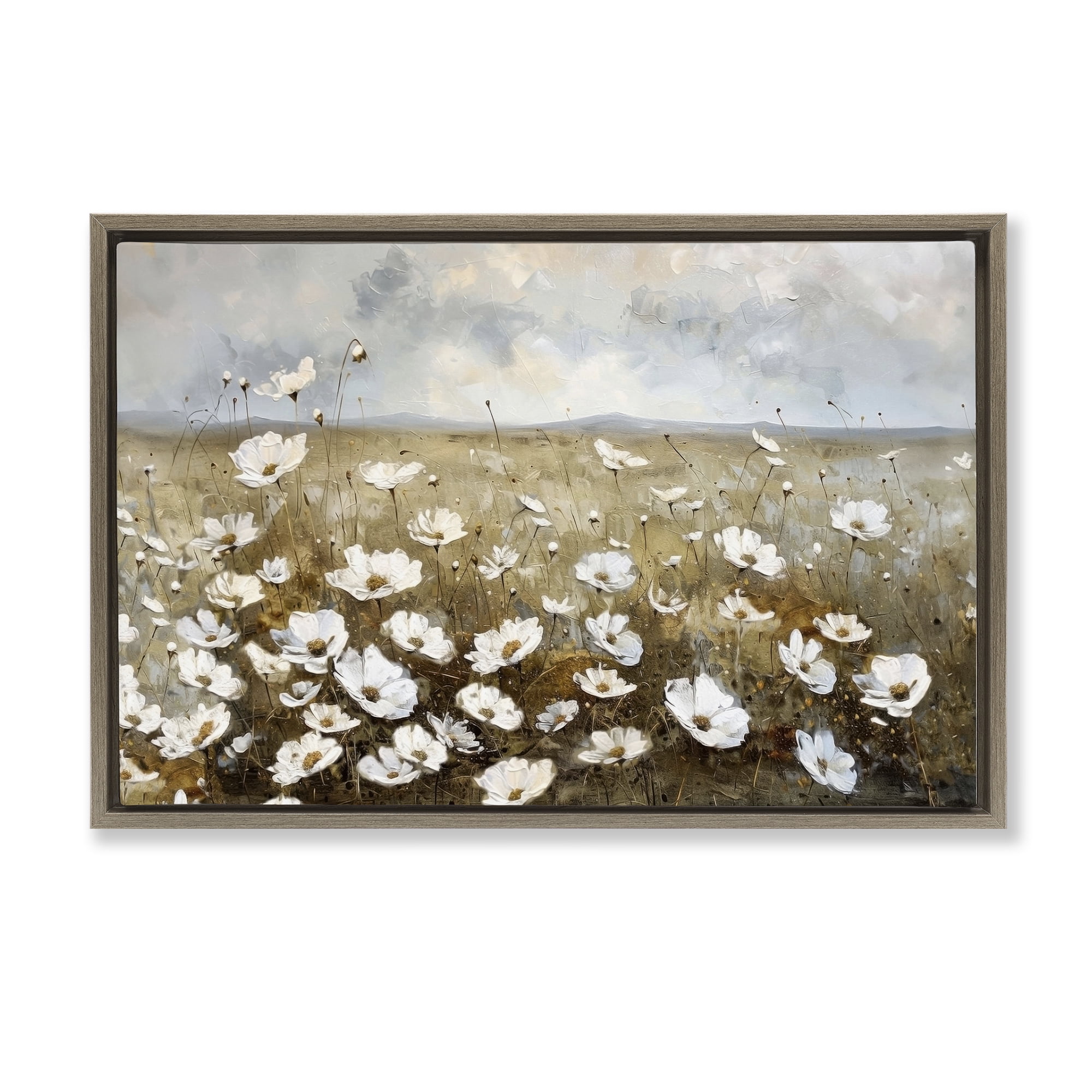 Stupell Industries Prairie Wildflower Field Landscape Painting Brown Floater Framed Canvas Art Print Wall Art, 31 x 21
