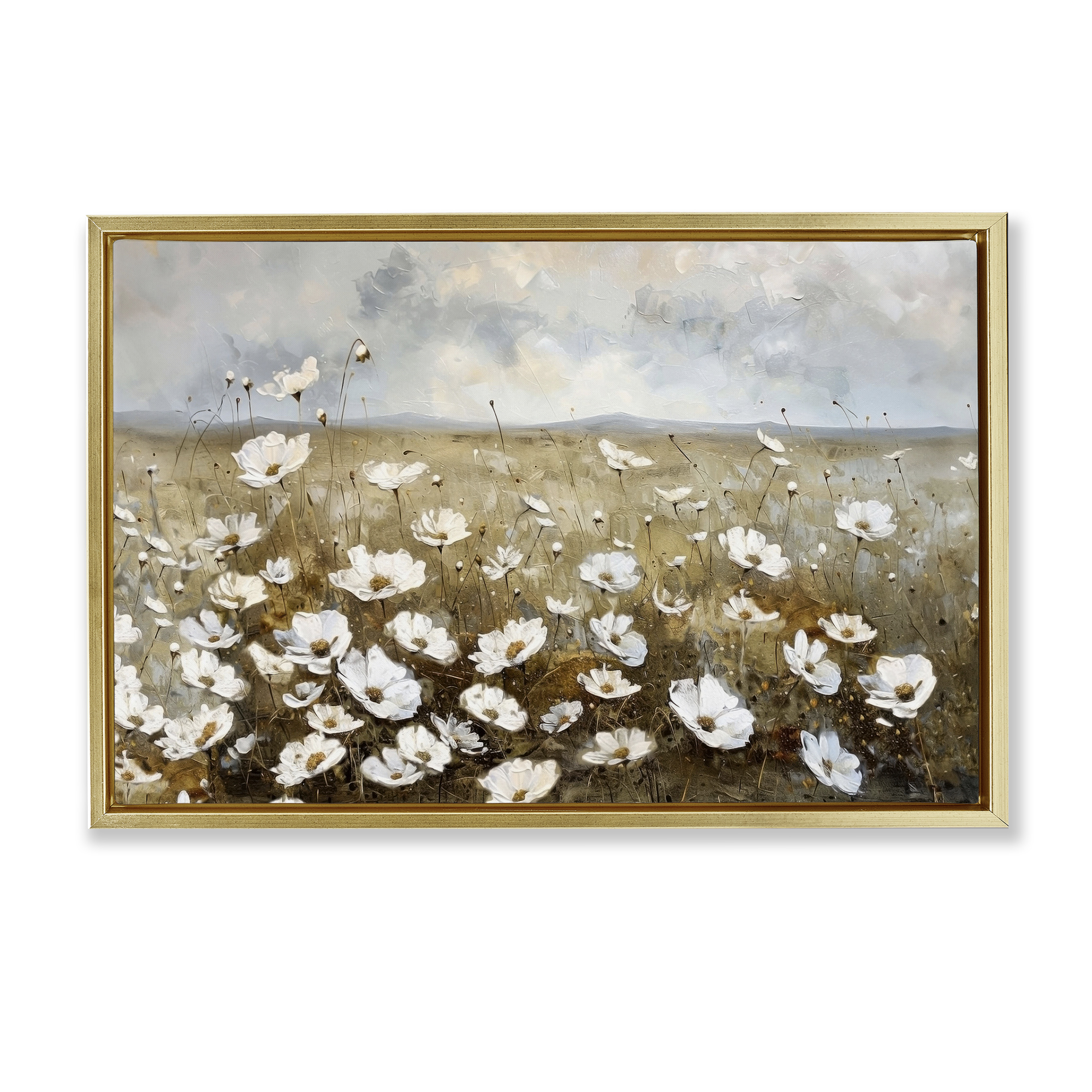 Stupell Industries Prairie Wildflower Field Landscape Painting Gold Floater Framed Canvas Art Print Wall Art, 25 x 17