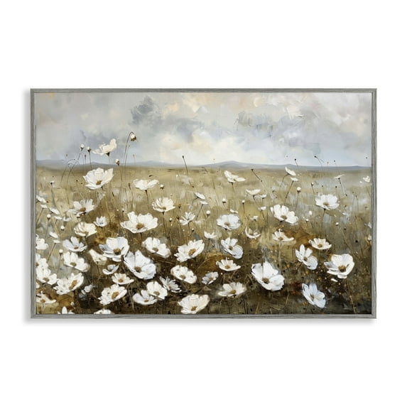 Stupell Industries Prairie Wildflower Field Landscape Painting Gray Framed Art Print Wall Art, 18 x 12