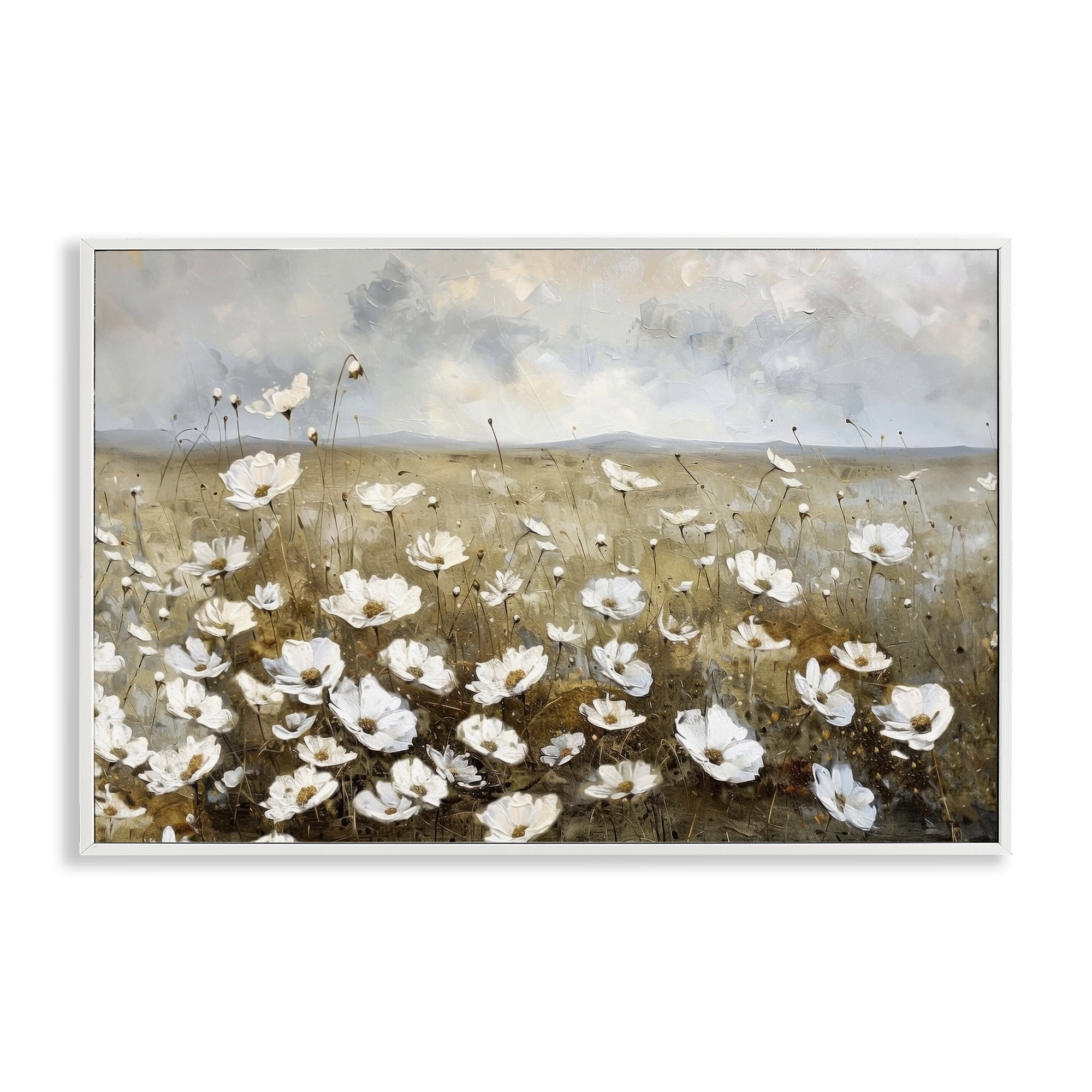 Stupell Industries Prairie Wildflower Field Landscape Painting White Framed Art Print Wall Art, 18 x 12