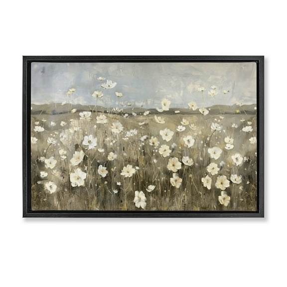 Stupell Industries Prairie Wildflower Meadow Landscape Painting Black Floater Framed Canvas Art Print Wall Art, 25 x 17