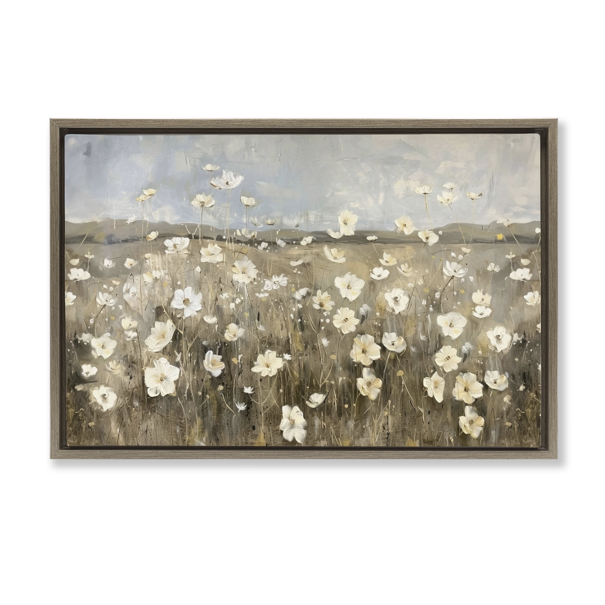 Stupell Industries Prairie Wildflower Meadow Landscape Painting Brown Floater Framed Canvas Art Print Wall Art, 25 x 17