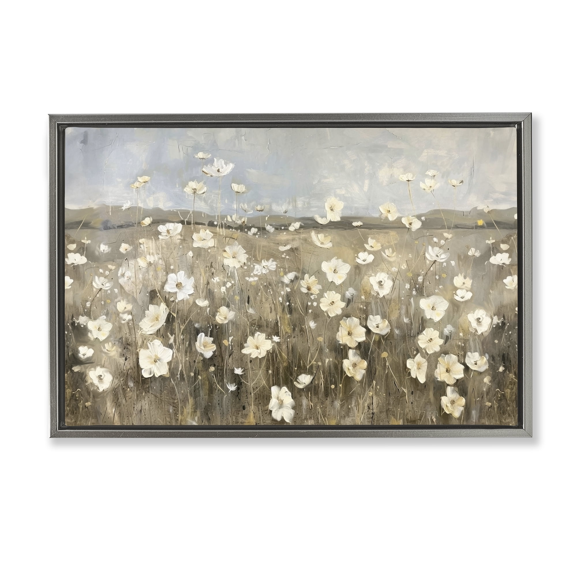 Stupell Industries Prairie Wildflower Meadow Landscape Painting Gray Floater Framed Canvas Art Print Wall Art, 25 x 17