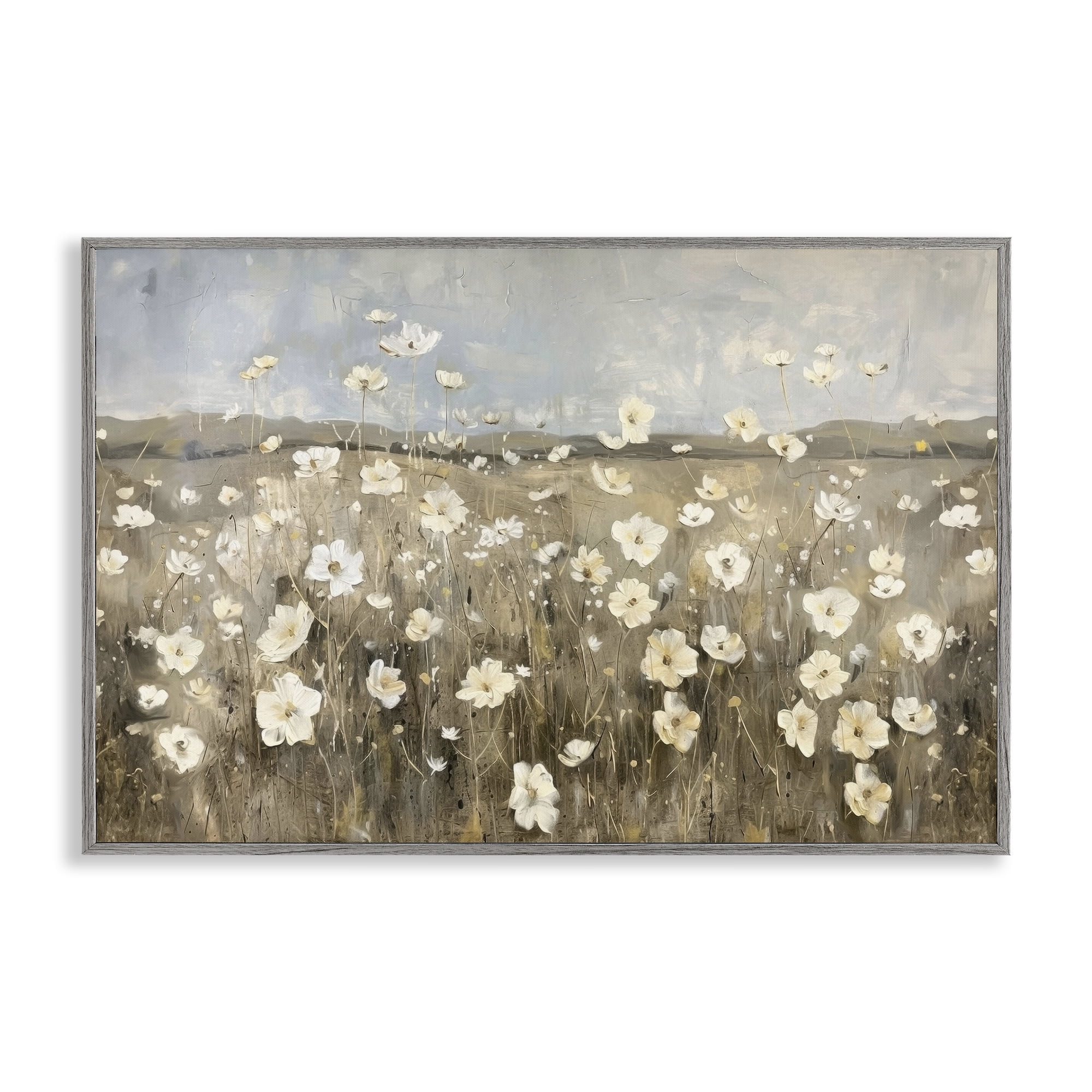 Stupell Industries Prairie Wildflower Meadow Landscape Painting Gray Framed Art Print Wall Art, 24 x 16