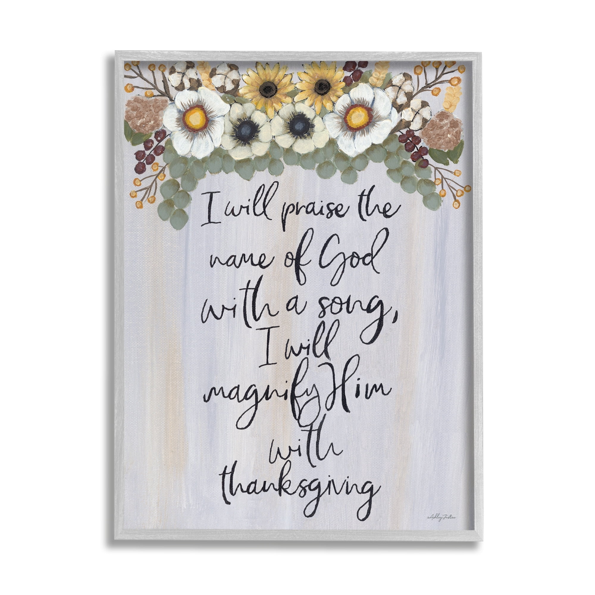 Stupell Industries Praise Name of God Sentiment Autumn Flowers, 11 x 14,Design by Ashley Justice