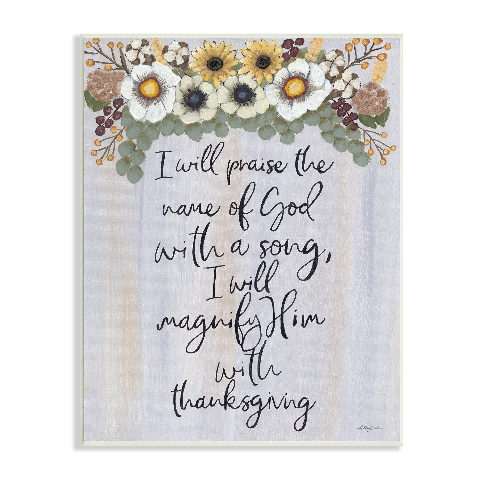 Stupell Industries Praise Name of God Sentiment Autumn Flowers, 13 x 19,Design by Ashley Justice