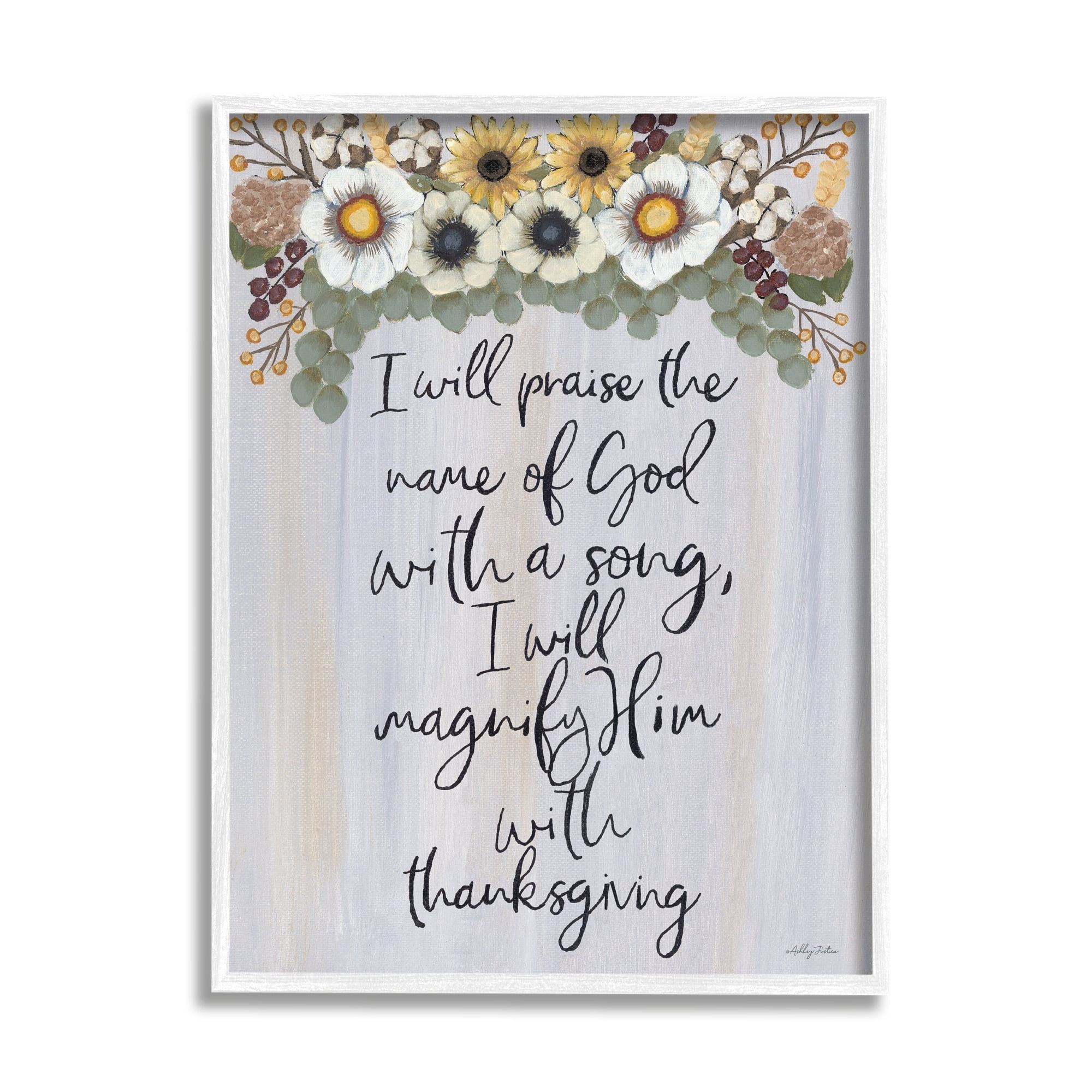 Stupell Industries Praise Name of God Sentiment Autumn Flowers, 16 x 20,Design by Ashley Justice