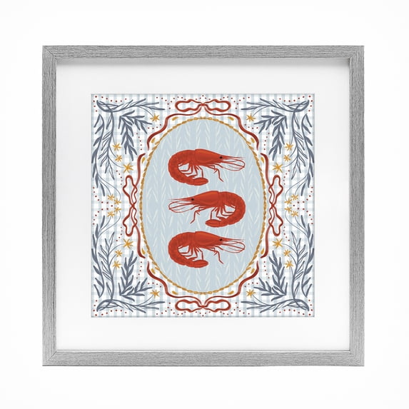 Stupell Industries French Country Prawn Trio on Blue Gingham Gray Framed Print Under Glass, 13 x 13, by Vero Illustrates