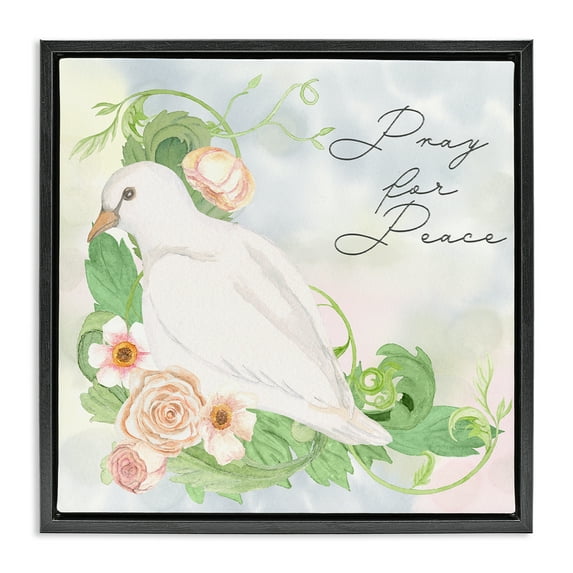 Stupell Industries Pray For Peace Dove Black Framed Floater Canvas Wall Art design by Lee Ann Sanders, 18 x 18