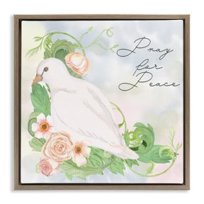 Stupell Industries Pray For Peace Dove Brown Framed Floater Canvas Wall Art design by Lee Ann Sanders, 25 x 25