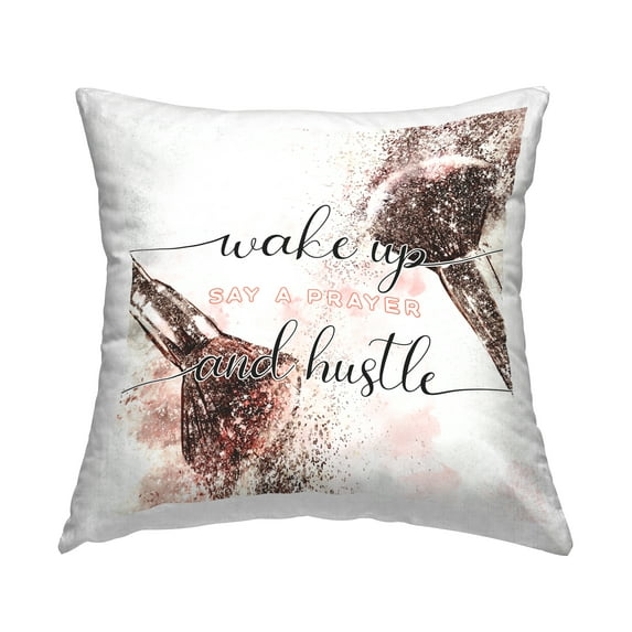 Stupell Industries Pray & Hustle Phrase Glam Cosmetic Brushes Design by Ziwei Li Throw Pillow