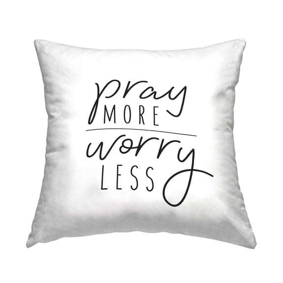 Stupell Industries Pray More Worry Less Sentiment Minimal Text Country White,18 x 7 x 18 Decorative Pillows