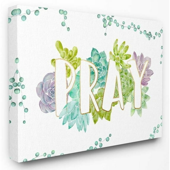Stupell Industries Pray Succulent Flowers Green Purple Watercolor Painting Canvas Wall Art by Ziwei Li