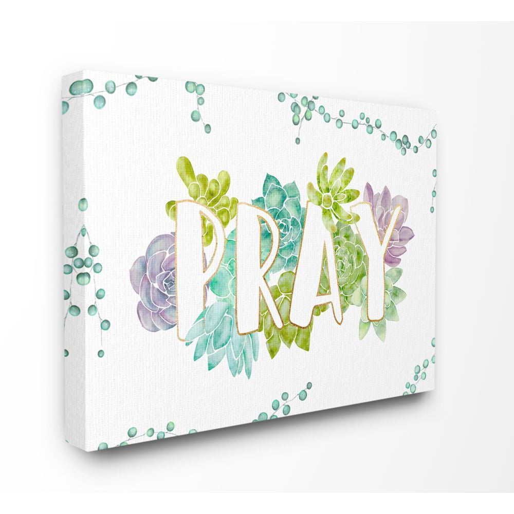 Stupell Industries Pray Succulent Flowers Green Purple Watercolor Painting Canvas Wall Art by Ziwei Li