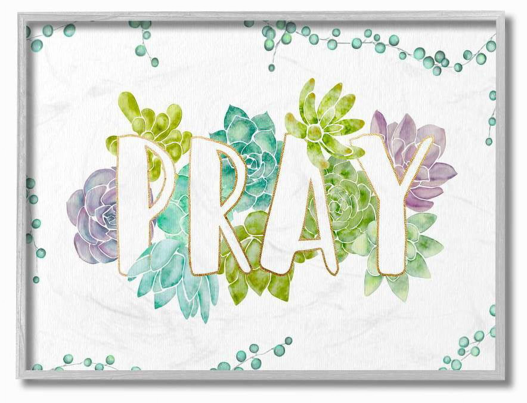 Stupell Industries Pray Succulent Flowers Green Purple Watercolor Painting Framed Wall Art by Ziwei Li