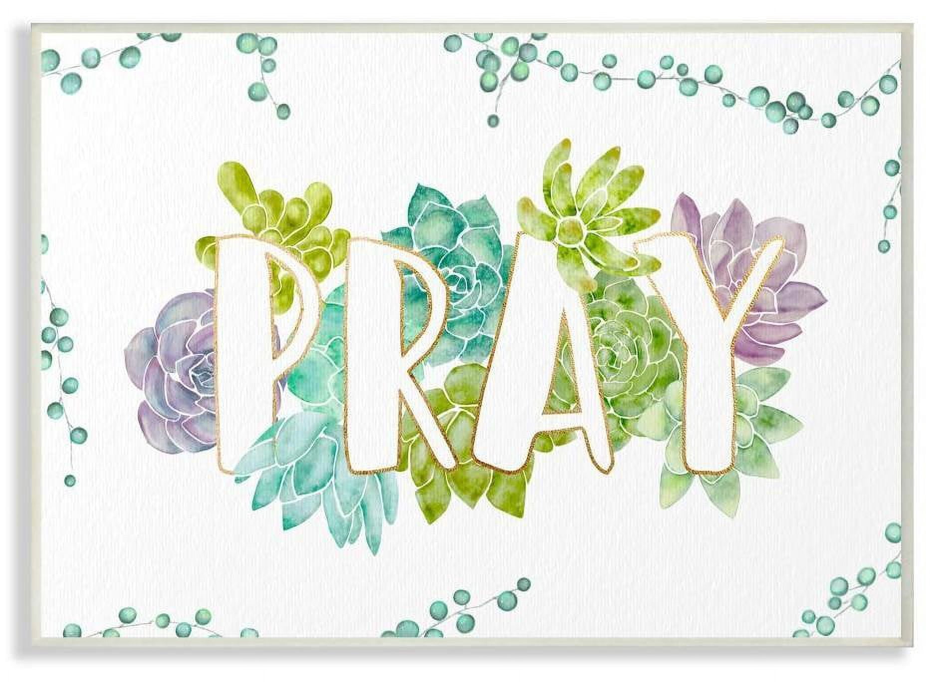 Stupell Industries Pray Succulent Flowers Green Purple Watercolor Painting Wall Plaque by Ziwei Li