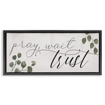 Stupell Industries Pray Wait Trust Phrase Religious Painting Black Floater Framed Canvas Art Print Wall Art, 25 x 11