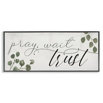 Stupell Industries Pray Wait Trust Phrase Religious Painting Black Framed Art Print Wall Art, 24 x 10