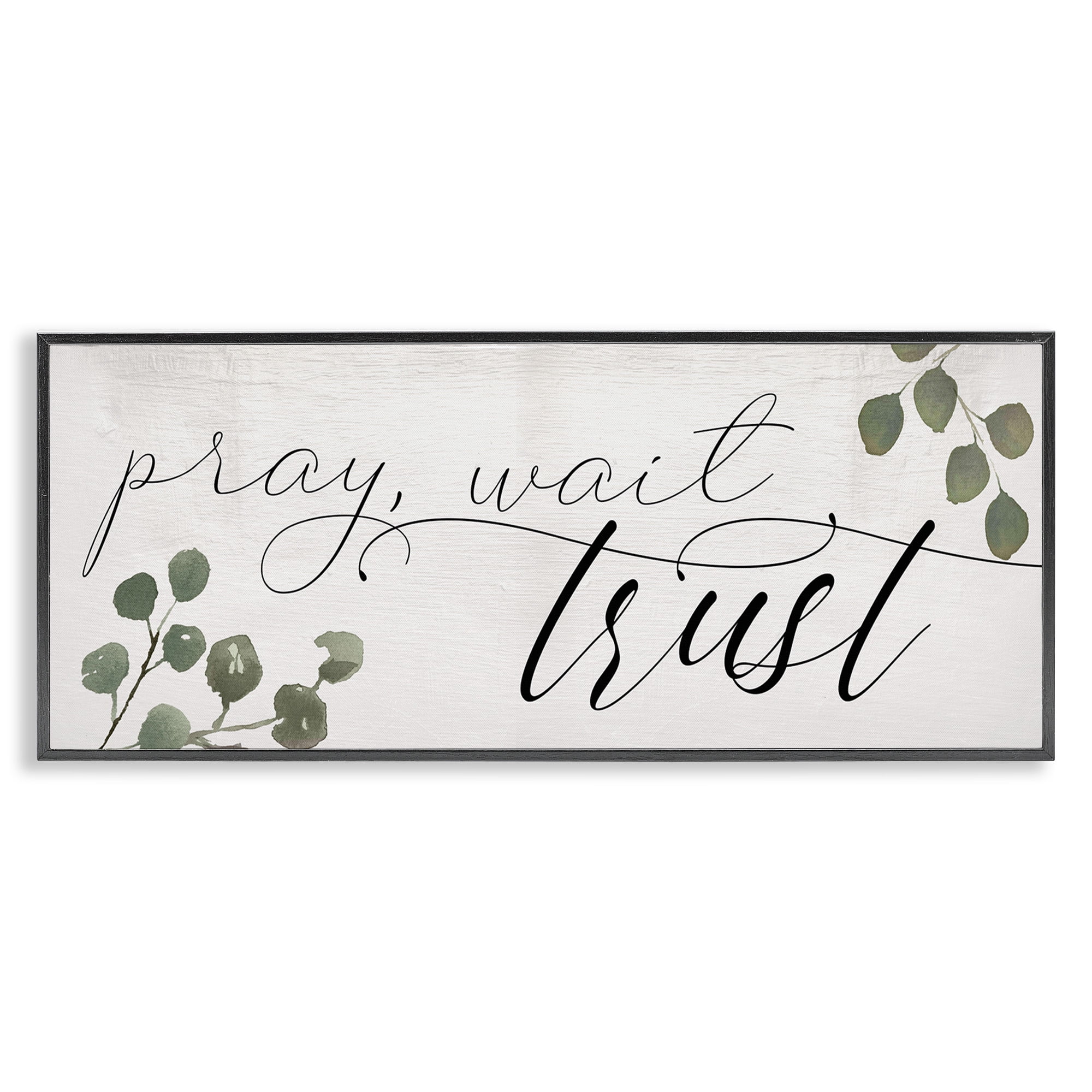 Stupell Industries Pray Wait Trust Phrase Religious Painting Black Framed Art Print Wall Art, 30 x 13