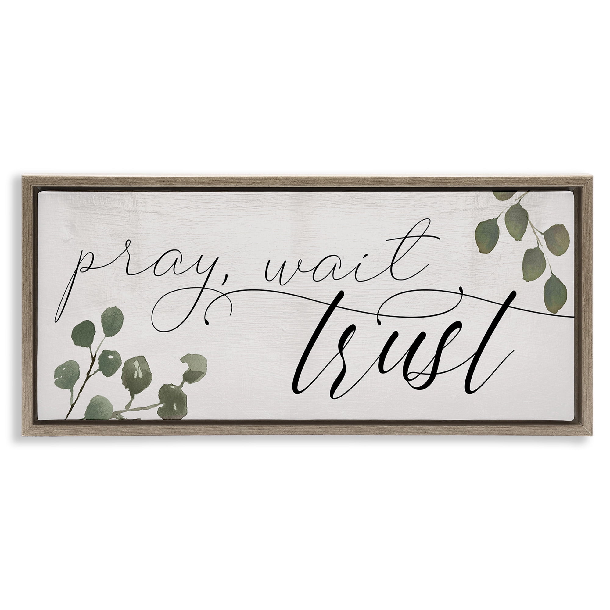 Stupell Industries Pray Wait Trust Phrase Religious Painting Brown Floater Framed Canvas Art Print Wall Art, 31 x 14