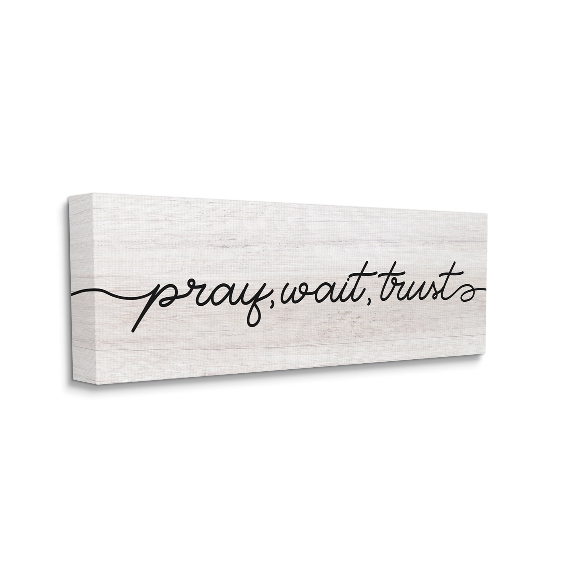 Stupell Industries Pray Wait & Trust Phrase Soft Fluid Typography Inspirational Painting Gallery Wrapped Canvas Art Print Wall Art, 20 x 48