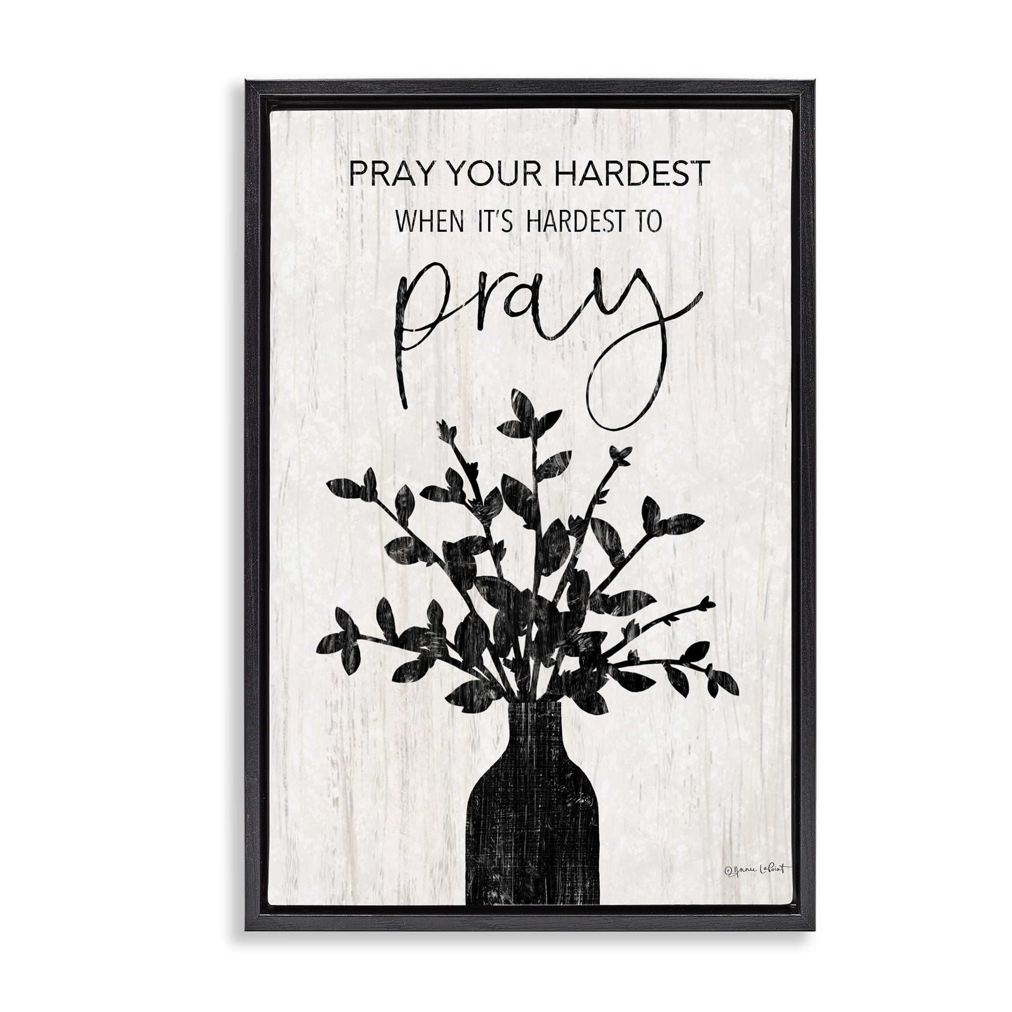 Stupell Industries Pray Your Hardest Religious Painting Black Floater Framed Canvas Art Print Wall Art, 21 x 31
