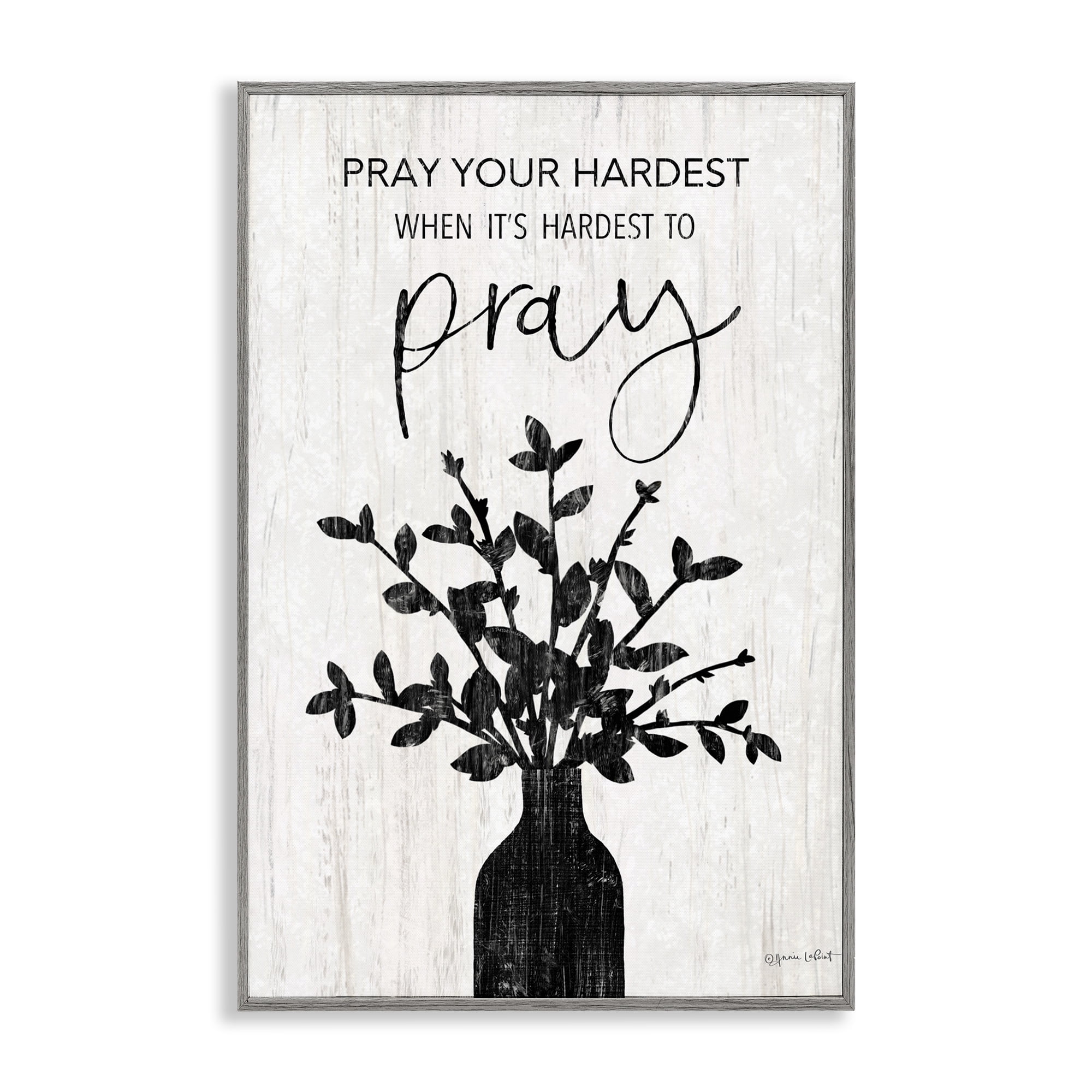 Stupell Industries Pray Your Hardest Religious Painting Gray Framed Art Print Wall Art, 20 x 30