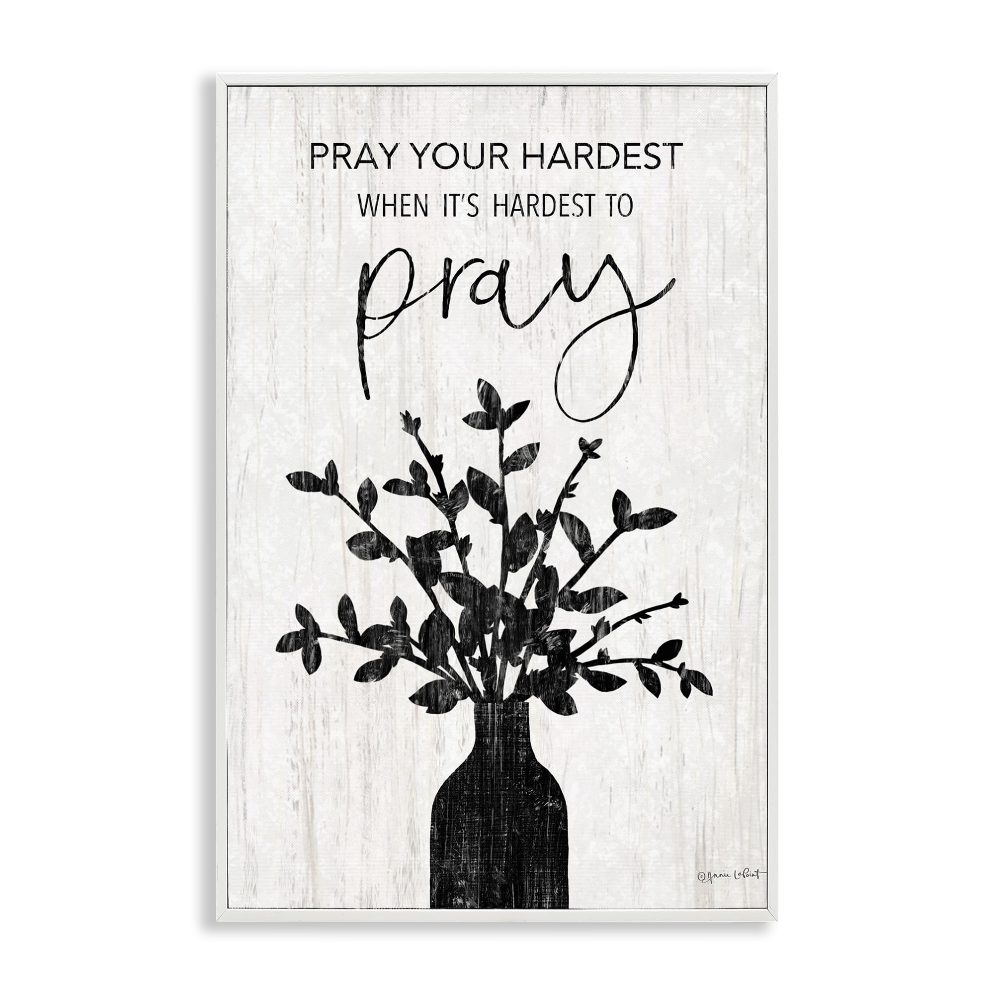 Stupell Industries Pray Your Hardest Religious Painting White Framed Art Print Wall Art, 20 x 30