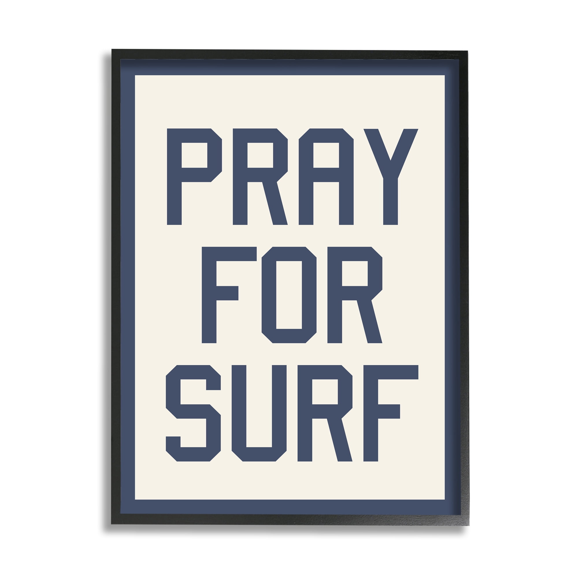 Stupell Industries Pray for Surf Phrase Nature Painting Black Framed Art Print Wall Art, 11 x 14