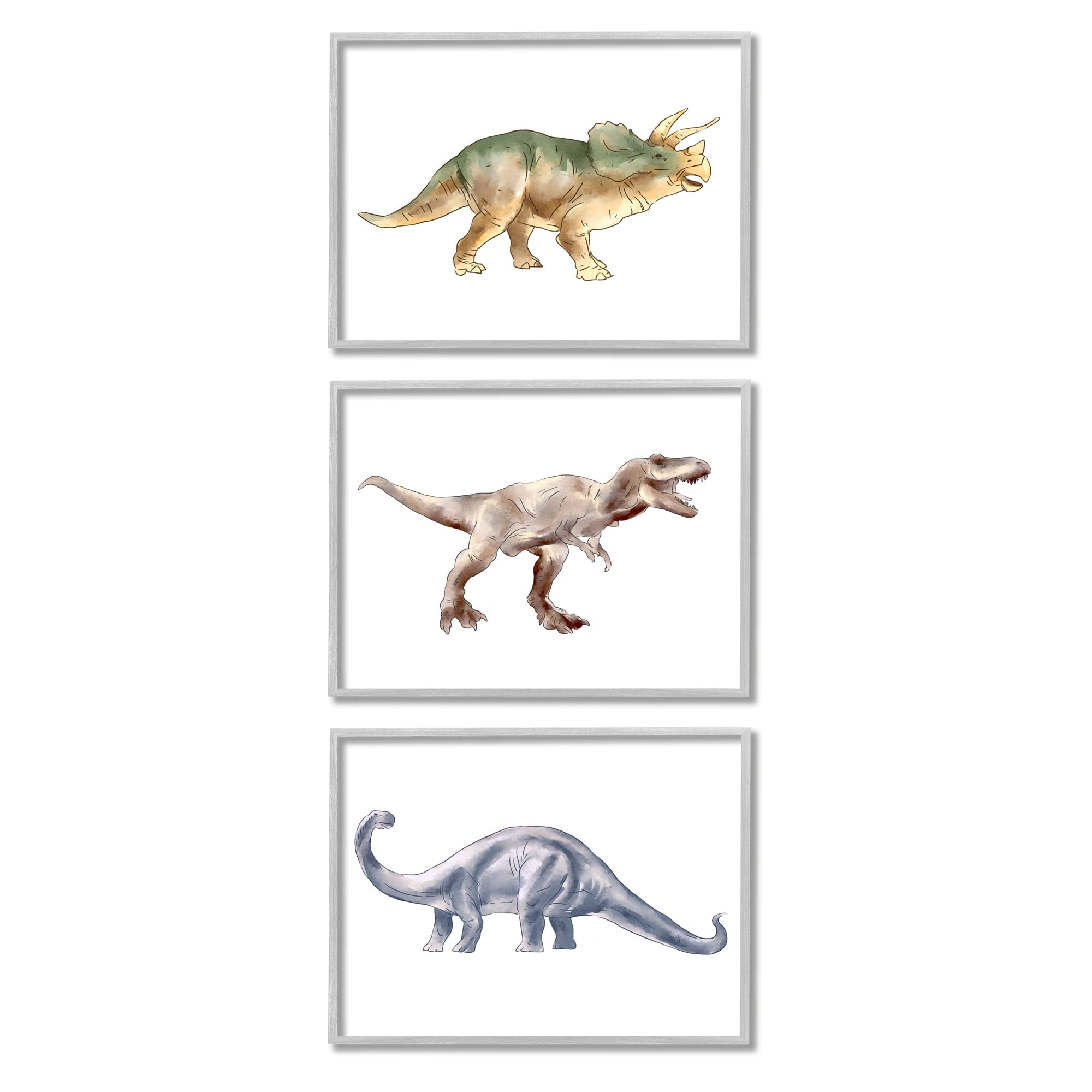 Stupell Industries Pre-Historic Dinosaurs Walking Fun Watercolor Reptiles Grey Framed, 16 x 20, Design by Ziwei Li