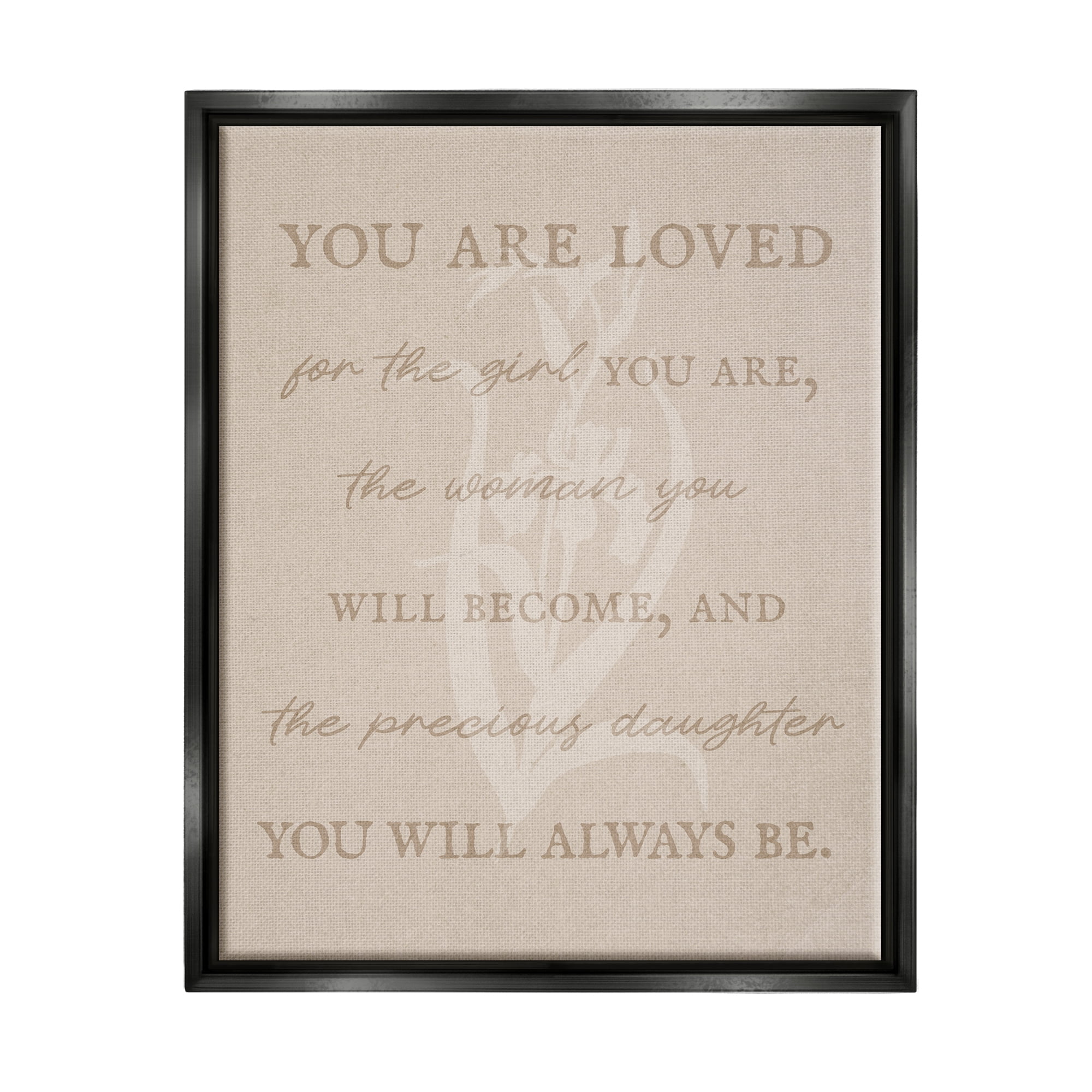Stupell Industries Precious Daughter Family Phrase Botanical & Floral Painting Black Floater Framed Canvas Art Print Wall Art, 25 x 31