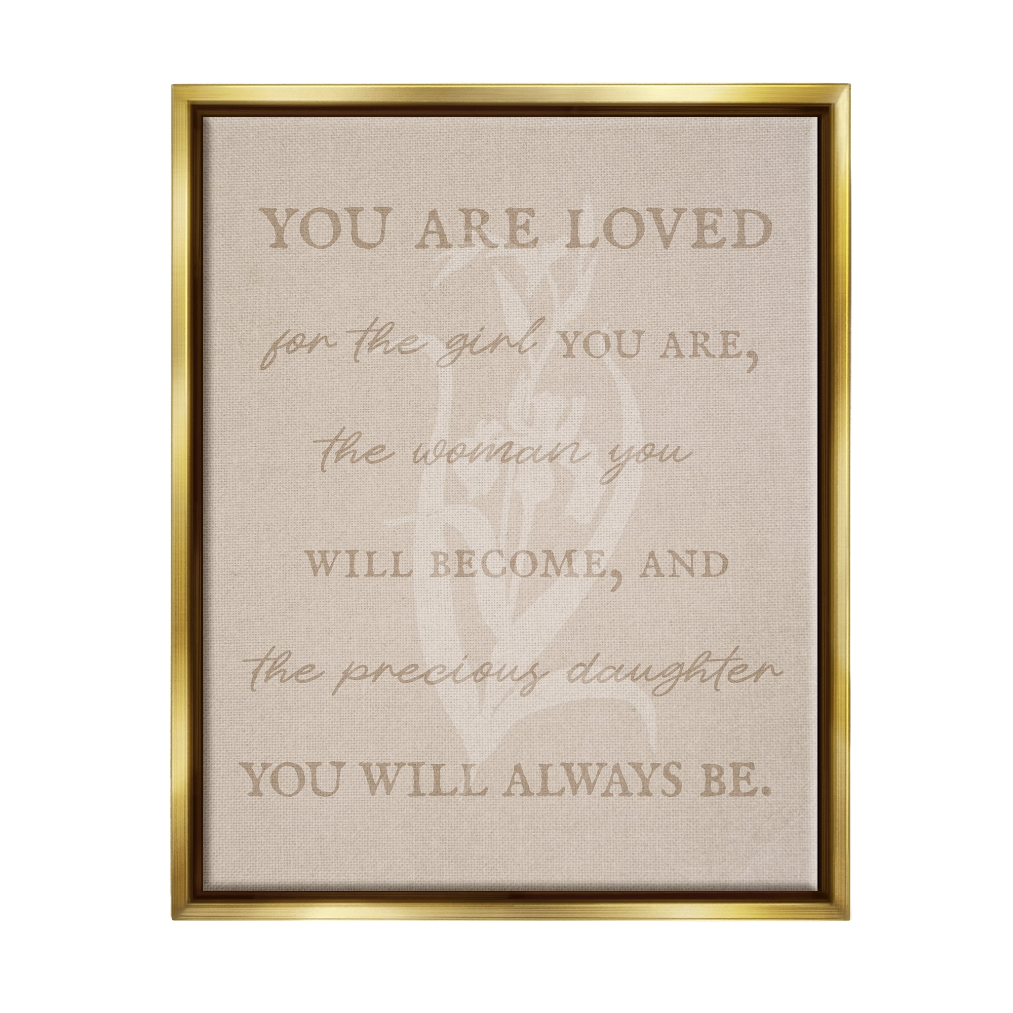 Stupell Industries Precious Daughter Family Phrase Botanical & Floral Painting Gold Floater Framed Canvas Art Print Wall Art, 17 x 21