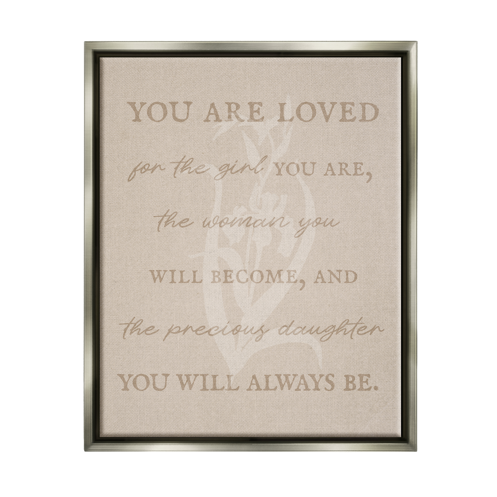 Stupell Industries Precious Daughter Family Phrase Botanical & Floral Painting Gray Floater Framed Canvas Art Print Wall Art, 17 x 21