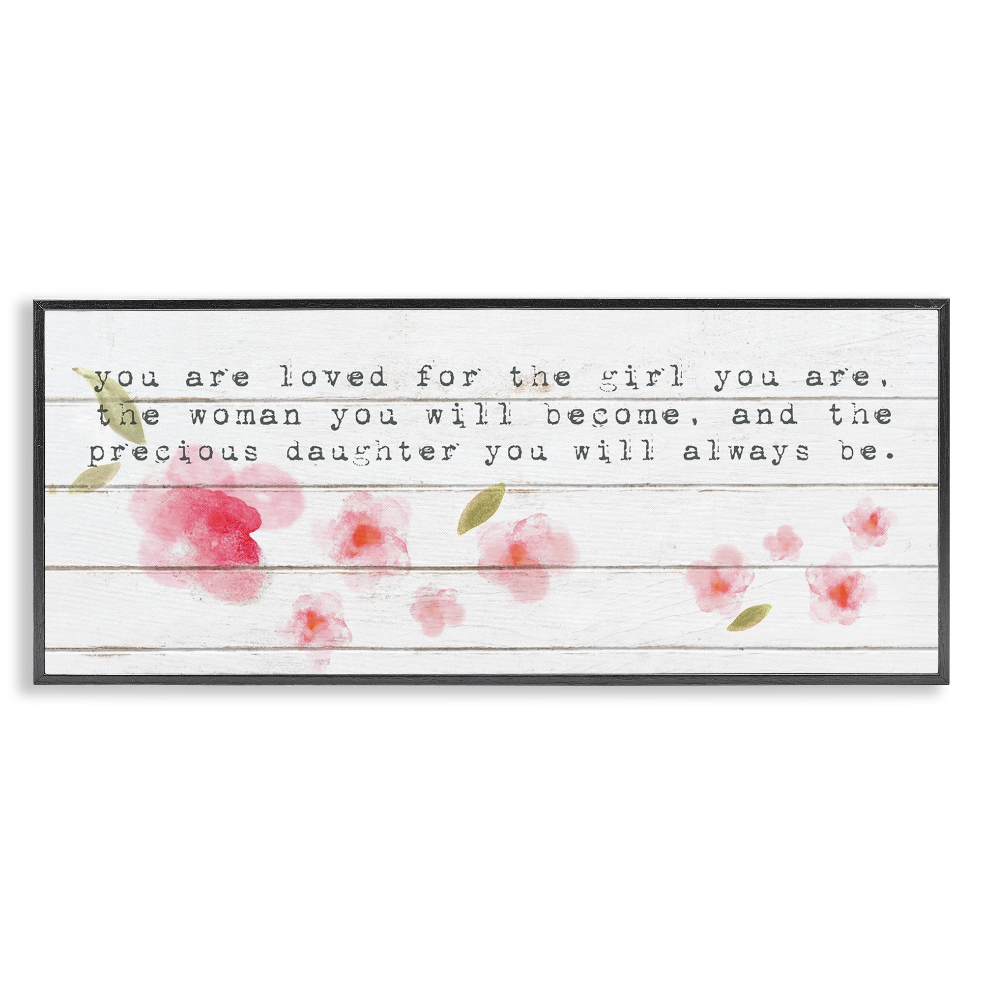 Stupell Industries Precious Daughter with Pink Flowers Art for Kids Painting Black Framed Art Print Wall Art, 30 x 13
