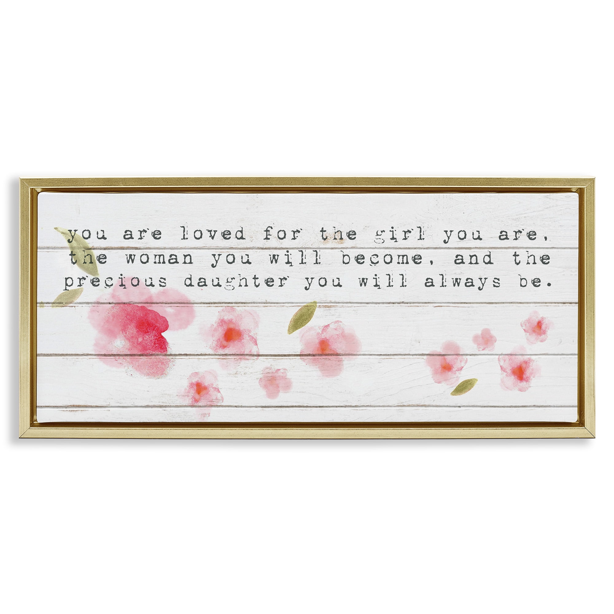 Stupell Industries Precious Daughter with Pink Flowers Art for Kids Painting Gold Floater Framed Canvas Art Print Wall Art, 31 x 14