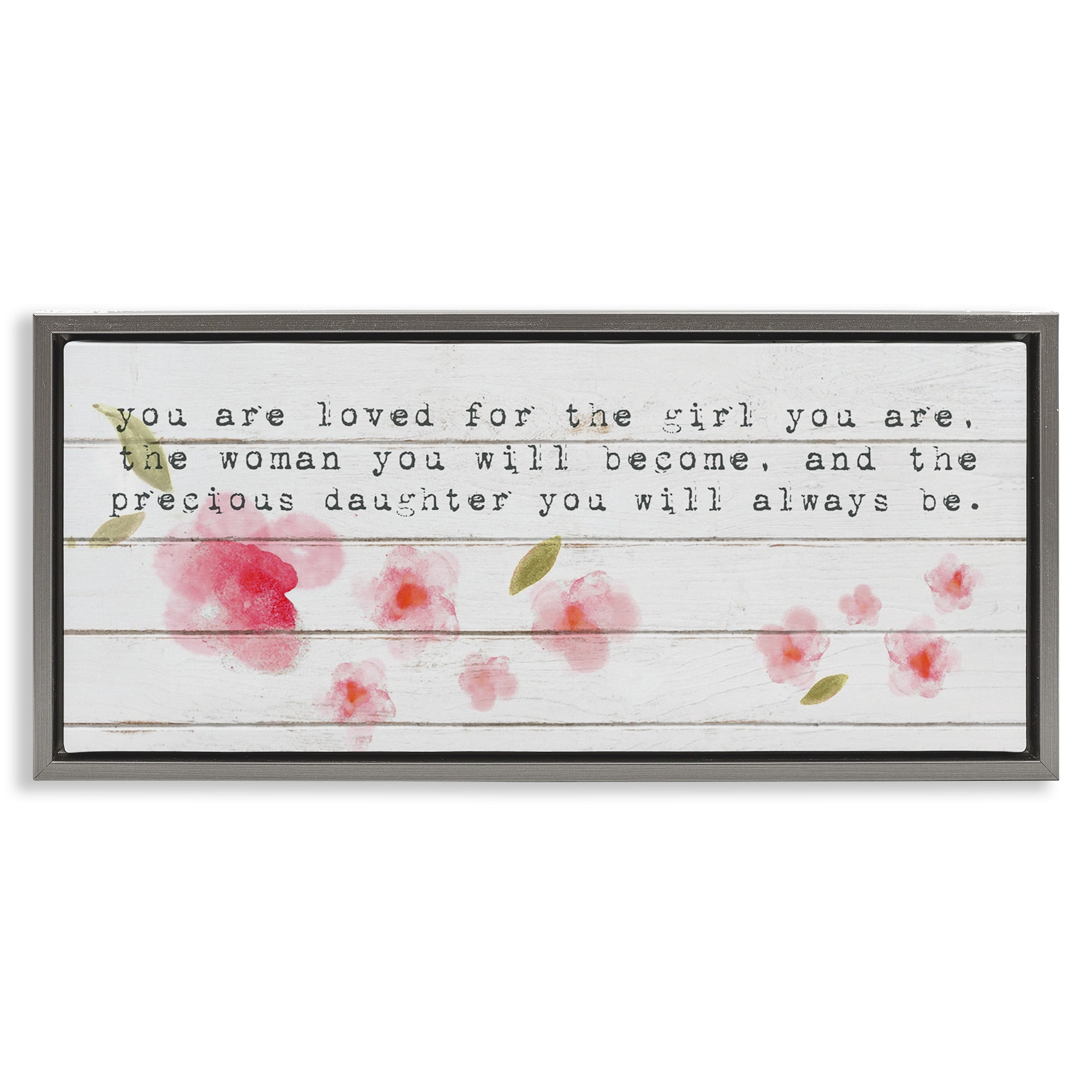 Stupell Industries Precious Daughter with Pink Flowers Art for Kids Painting Gray Floater Framed Canvas Art Print Wall Art, 31 x 14