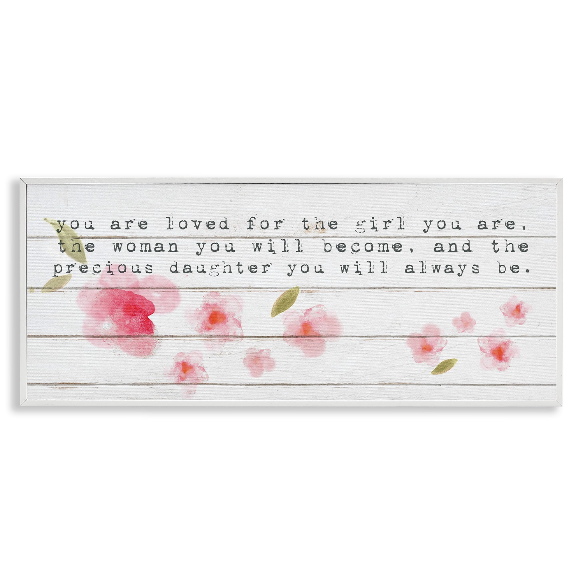 Stupell Industries Precious Daughter with Pink Flowers Art for Kids Painting White Framed Art Print Wall Art, 24 x 10
