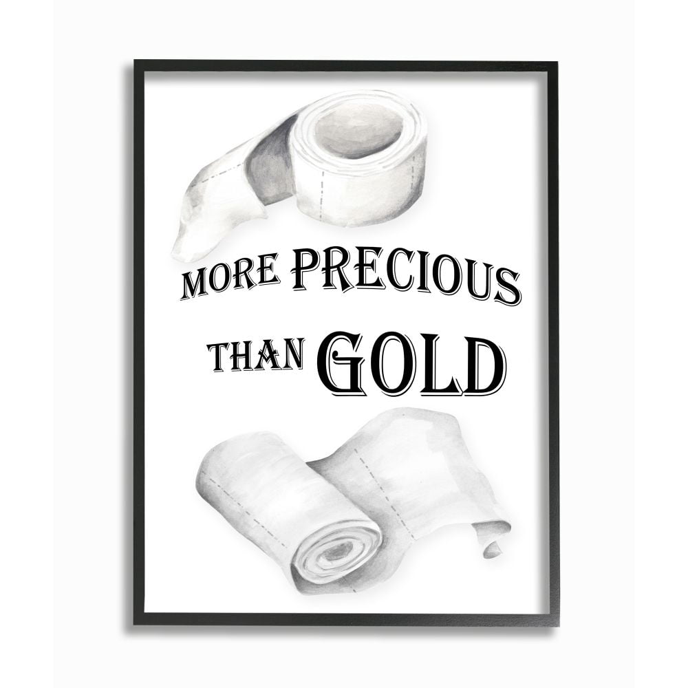 Stupell Industries More Precious Than Gold Phrase Toilet Paper Joke Framed Wall Art Design by Gail Green Licensing and Design Limited, 16" x 20", Black Framed