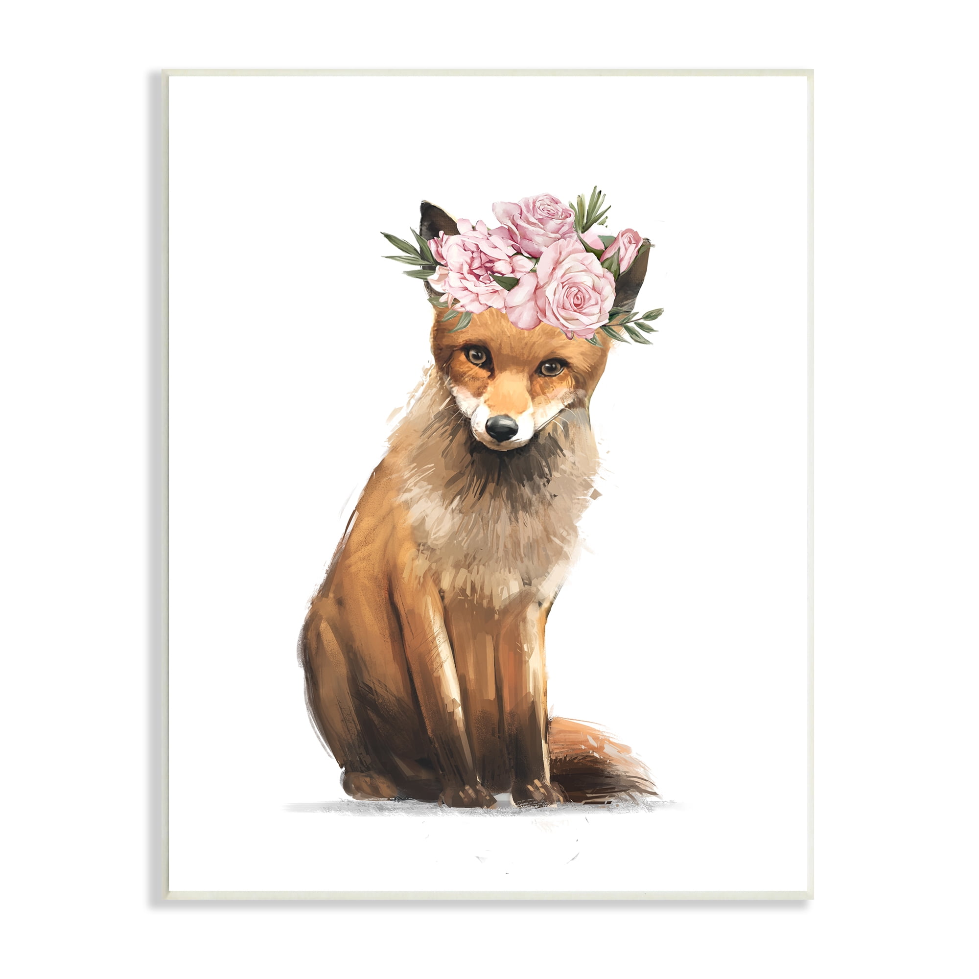 Stupell Industries Precious Pink Floral Crown Fox Forest Animal, 10 x 15, Designed by Ziwei Li