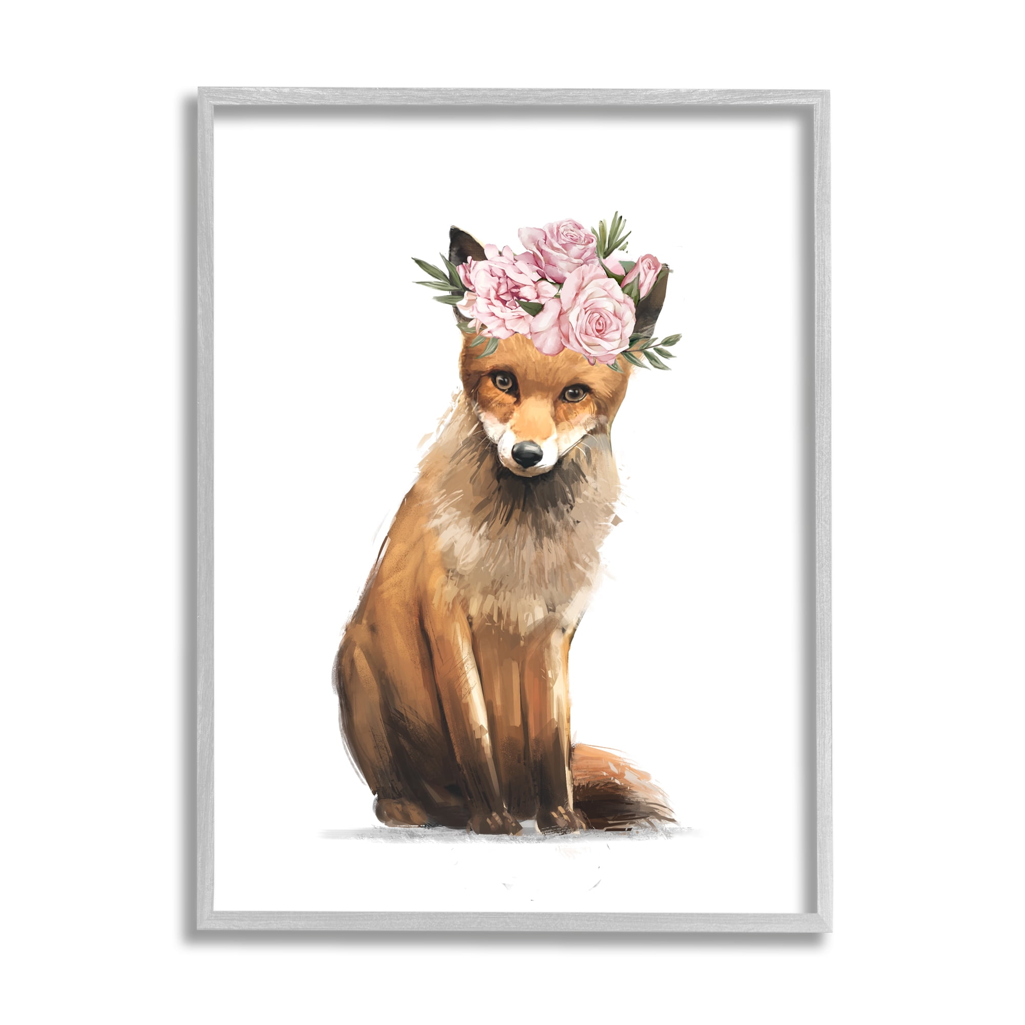 Stupell Industries Precious Pink Floral Crown Fox Forest Animal, 24 x 30, Designed by Ziwei Li
