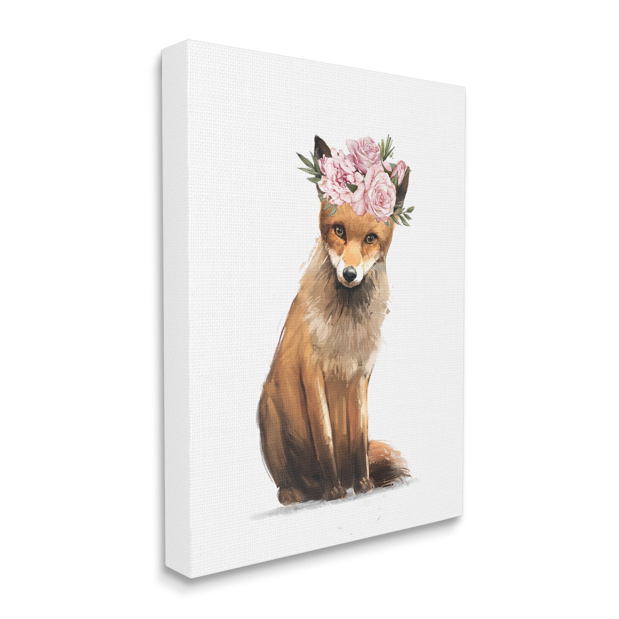 Stupell Industries Precious Pink Floral Crown Fox Forest Animal, 36 x 48, Designed by Ziwei Li