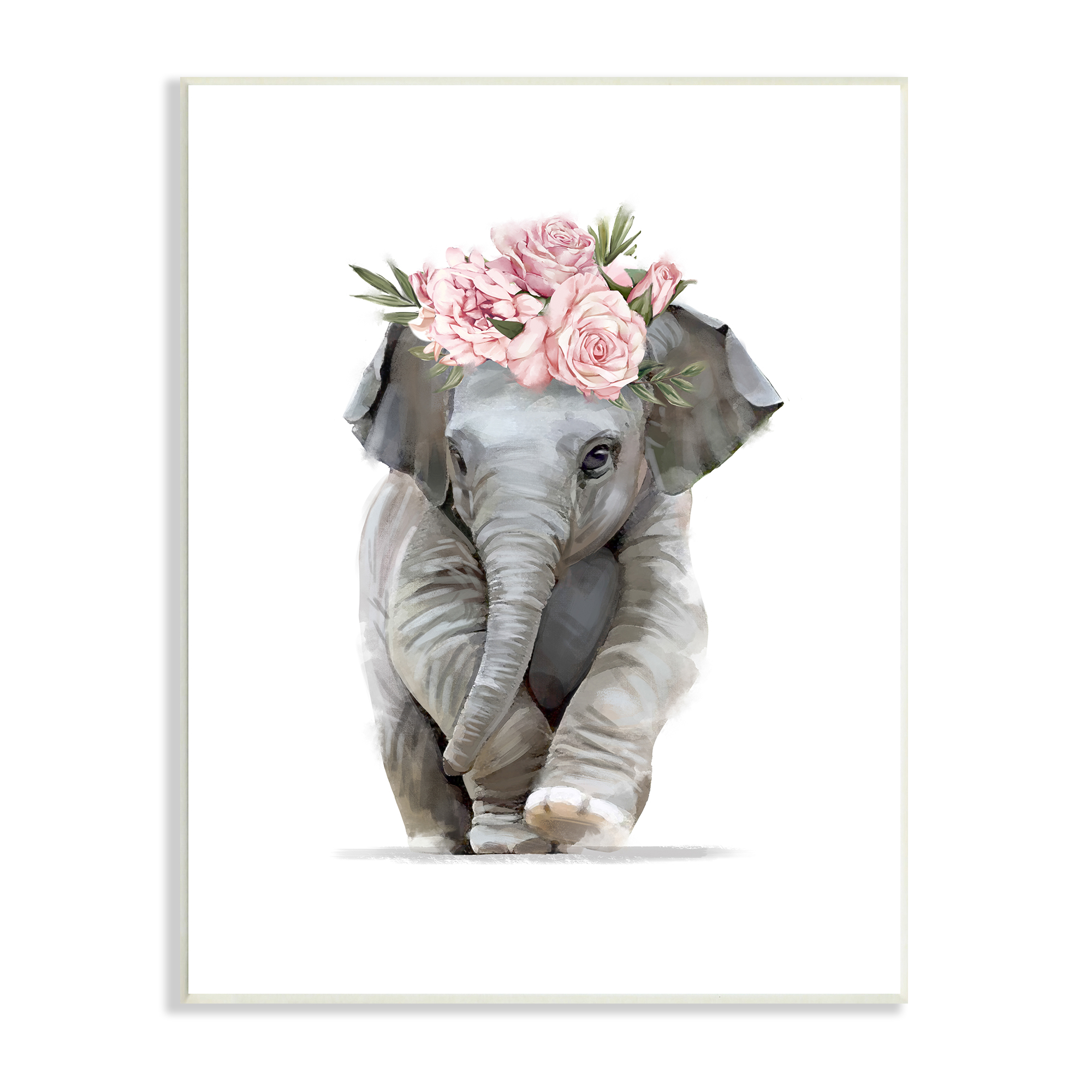 Stupell Industries Precious Rose Crown Baby Elephant Chic Florals, 10 x 15, Designed by Ziwei Li