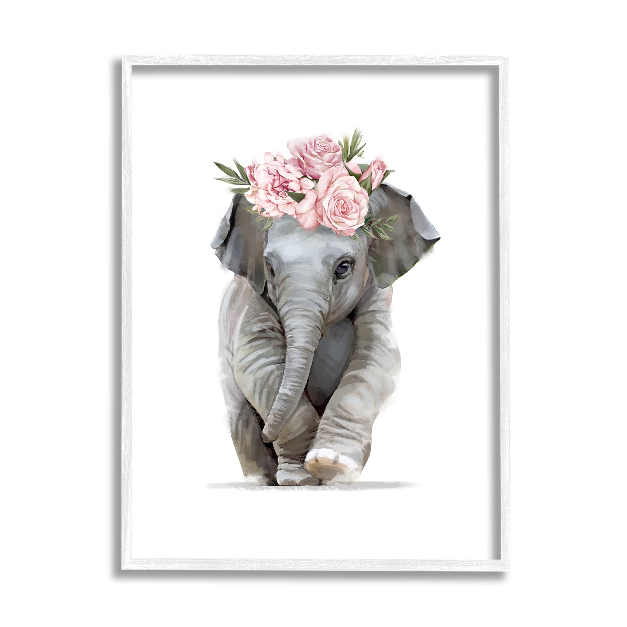 Stupell Industries Precious Rose Crown Baby Elephant Chic Florals, 11 x 14, Designed by Ziwei Li
