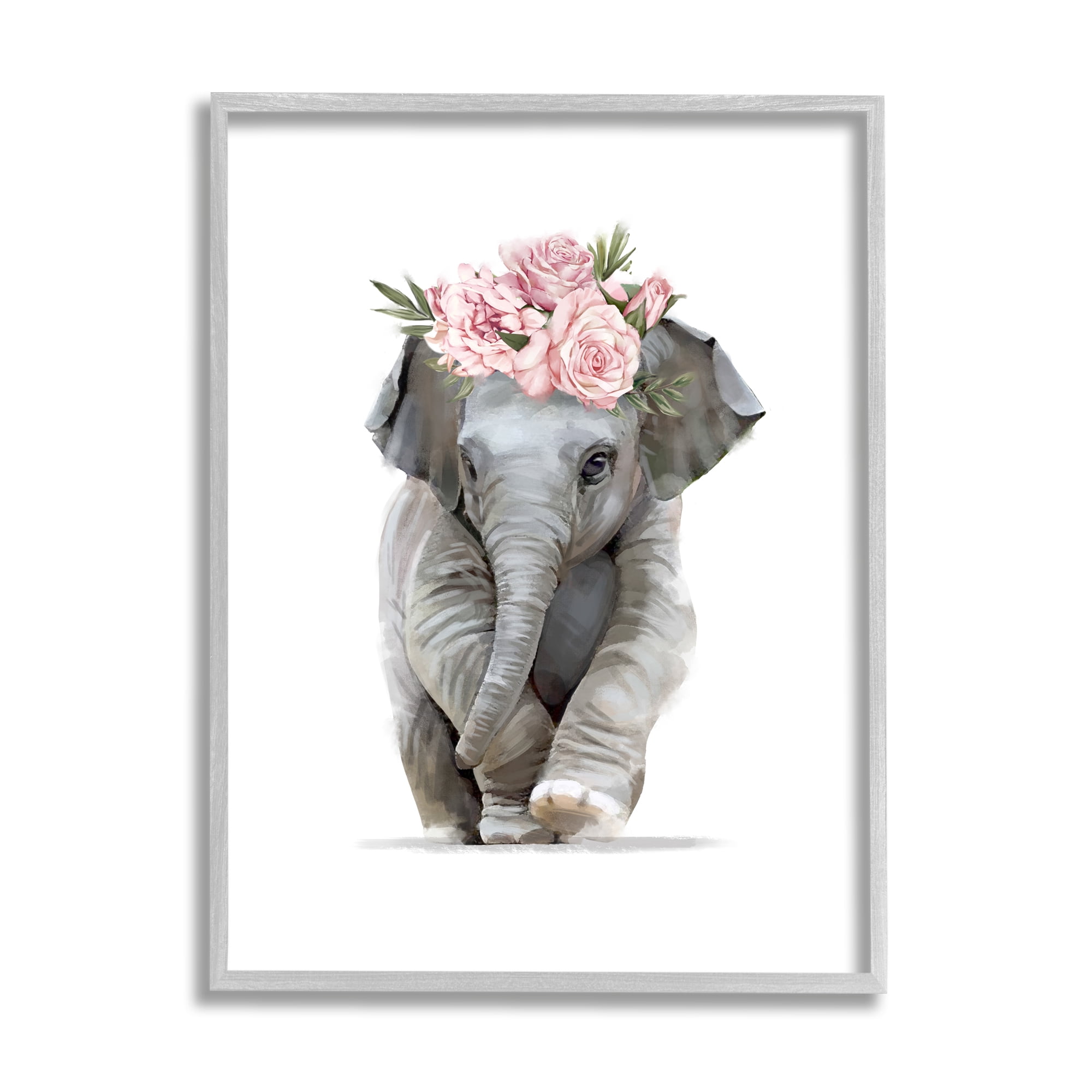 Stupell Industries Precious Rose Crown Baby Elephant Chic Florals, 16 x 20, Designed by Ziwei Li