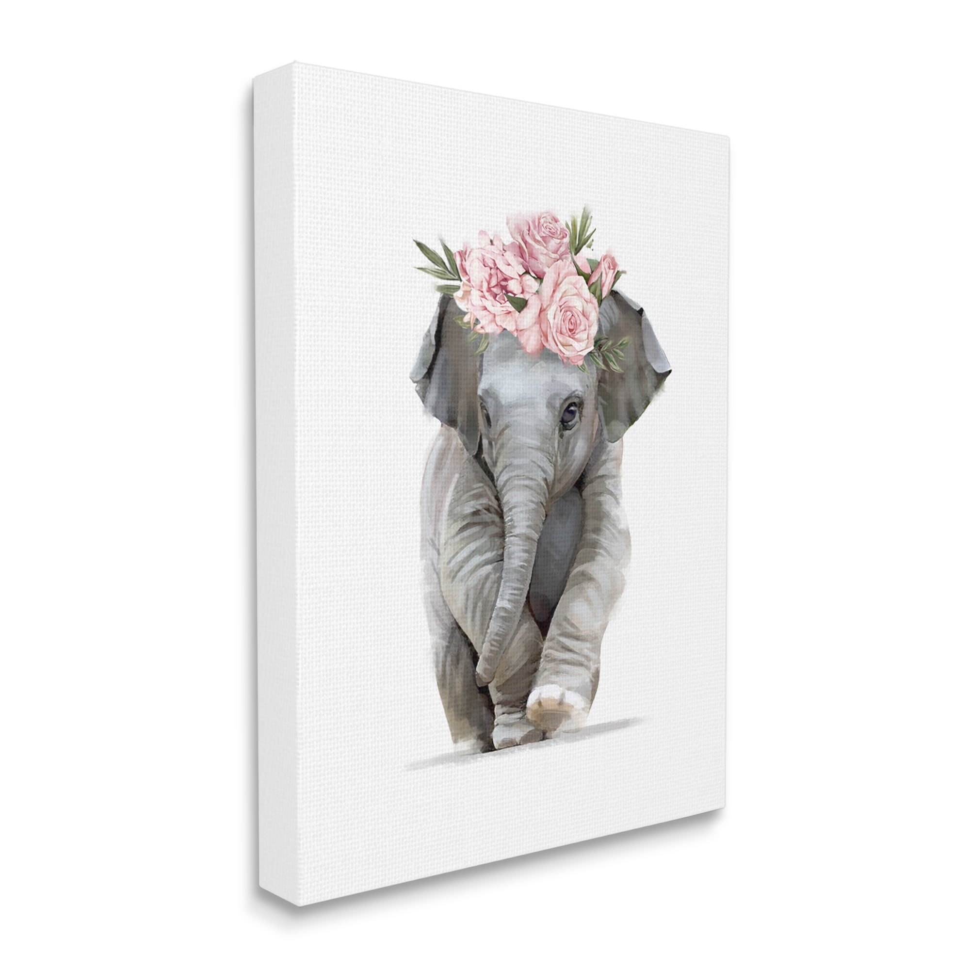 Adorable Baby Elephant with Floral Crown Canvas Wall Art, 16 x 20