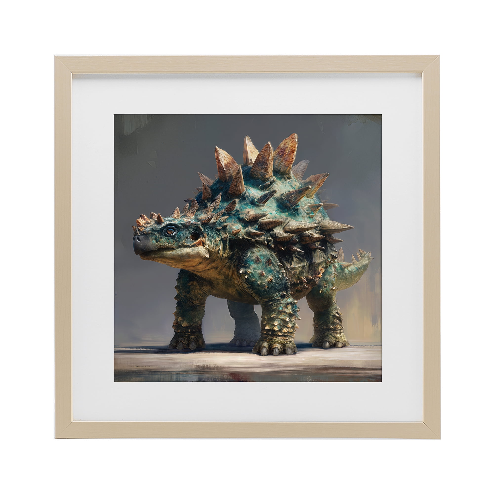 Stupell Industries Prehistoric Ankylosaurus Portrait Birch Framed Print Under Glass, design by Wumples