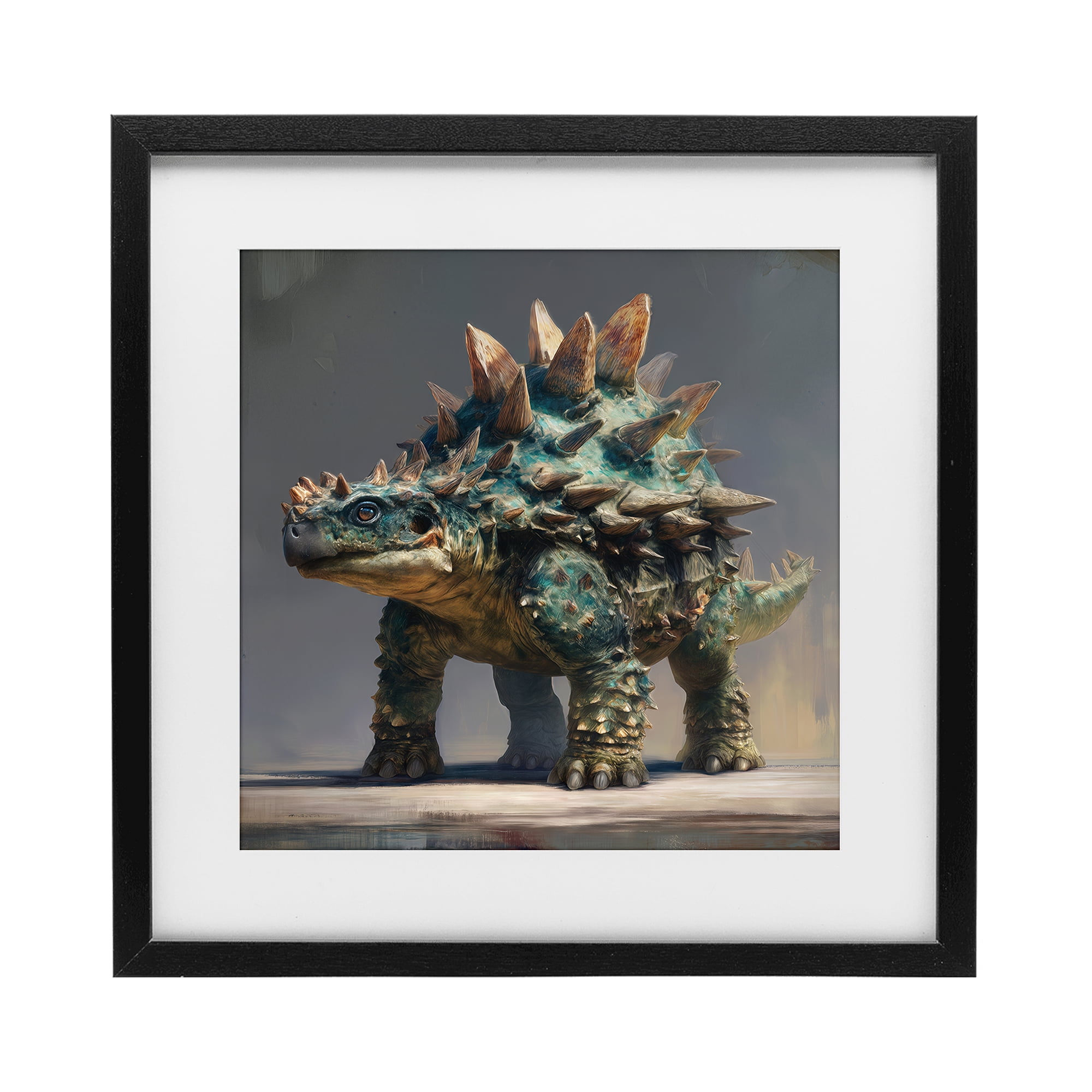 Stupell Industries Prehistoric Ankylosaurus Portrait Black Framed Print Under Glass, design by Wumples