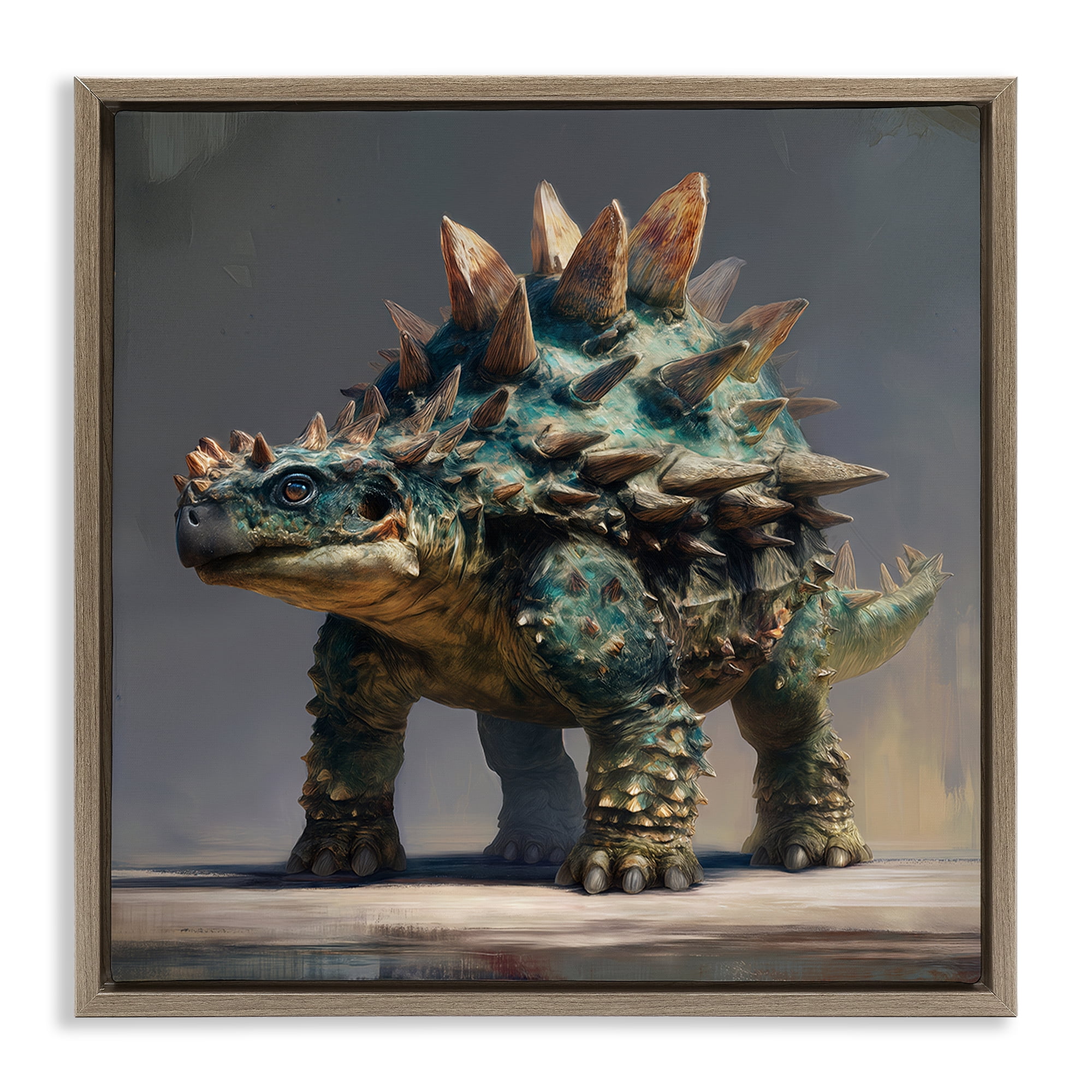 Stupell Industries Prehistoric Ankylosaurus Portrait Brown Framed Floater Canvas Wall Art, design by Wumples